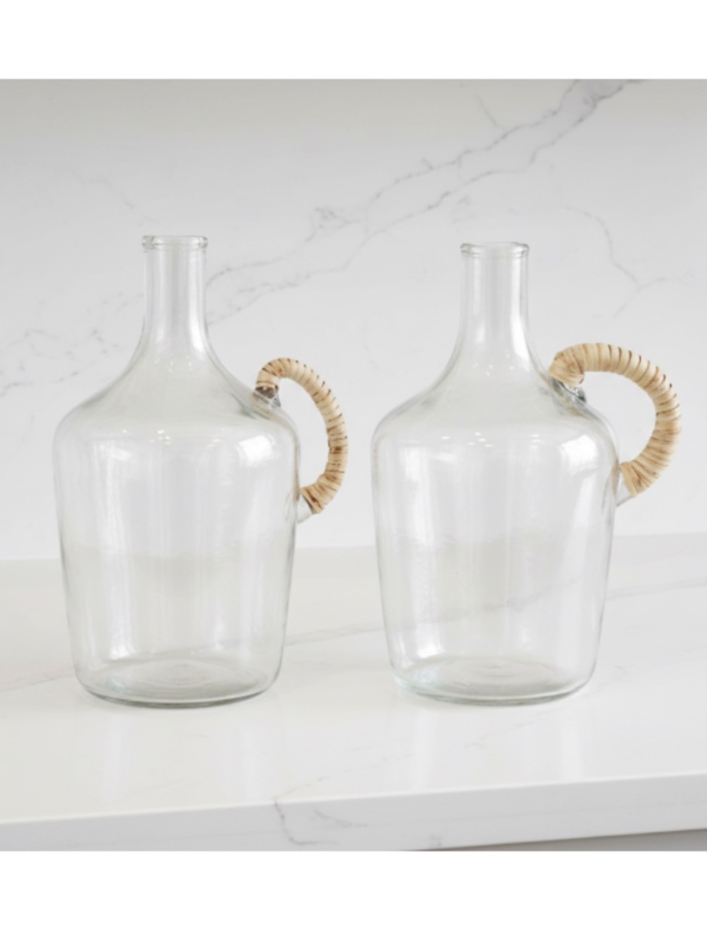 Set/2 Glass Jugs With Wicker Wrapped Handles